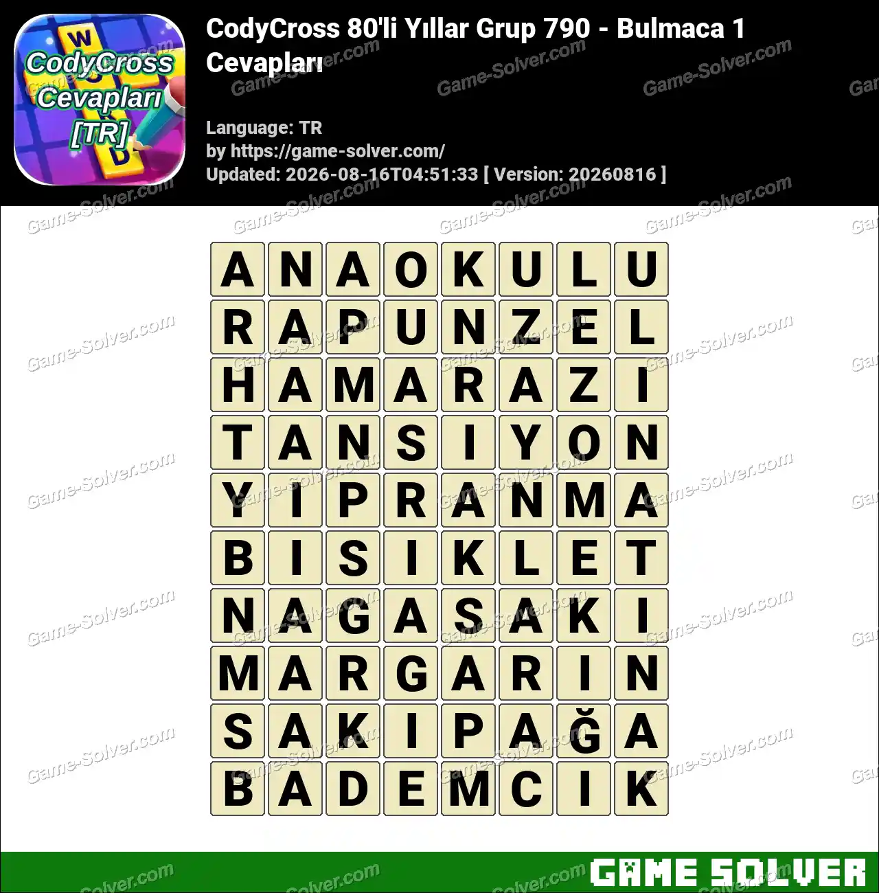 CodyCross 80’li Yıllar Grup 790 – Bulmaca 1 Cevapları